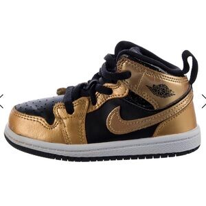 Nike Air Jordan 1 Mid Kids Black & Gold Metallic Sneakers Size 6